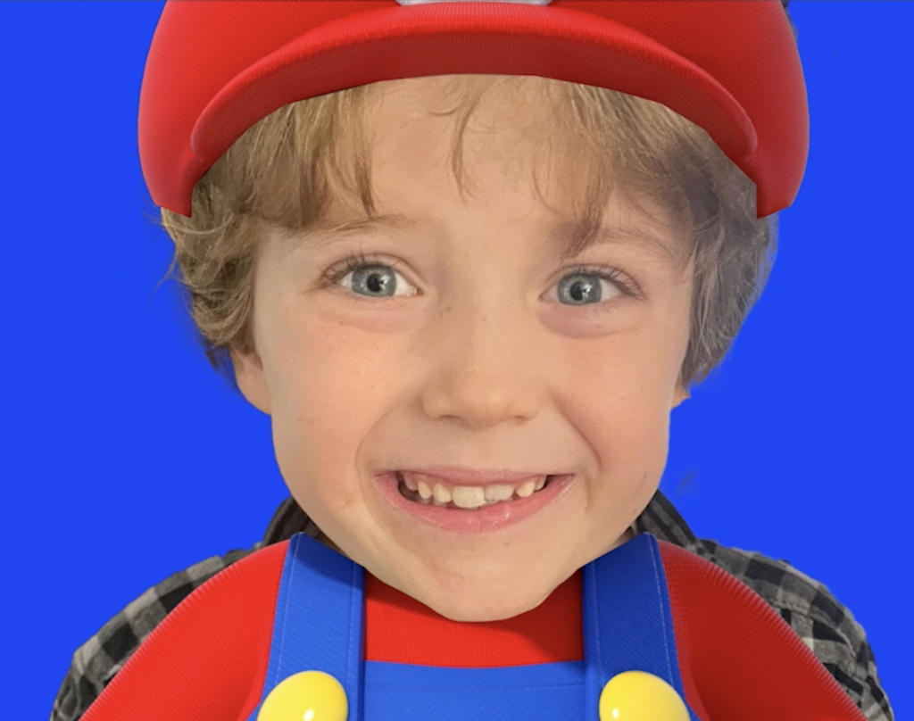 place the face behind the character in the poster